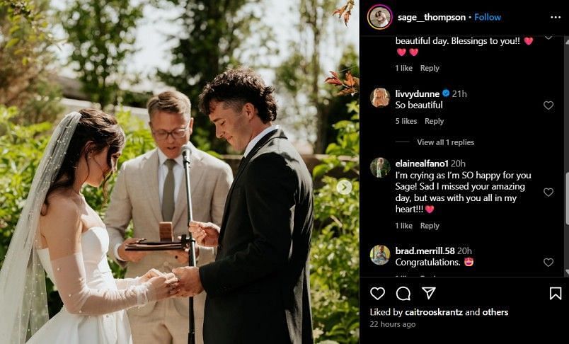 Screenshot of Sage Thompson's Instagram post (@sage__thompson/ig)